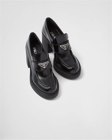 prada heel loafer|Prada high heeled loafers.